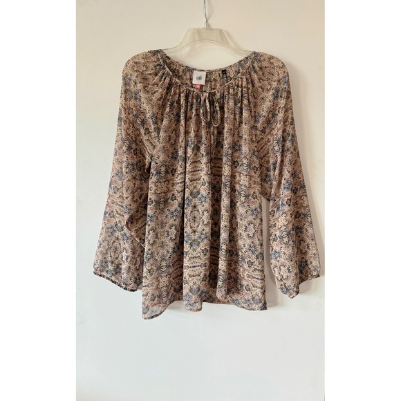 CAbi Tops - Cabi Women's S Sheer Floral Blouse Tie Neck Cottage Core Peasant Romantic Boho